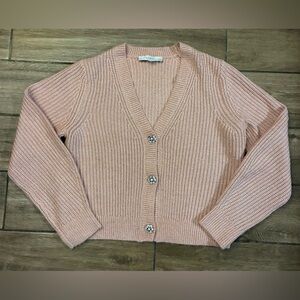 LOFT Shimmer Ribbed Jeweled Button V-Neck Cardigan